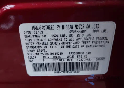 2014 Infiniti Q50 Premium from USA, damaged, VIN JN1BV7AR9EM685280